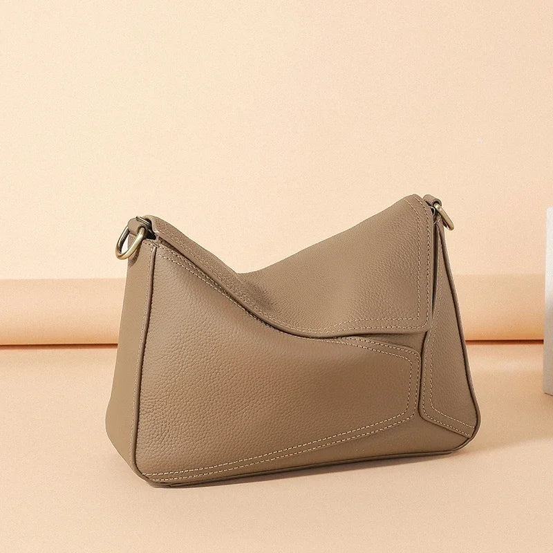 Pure 100% Cowhide Leather Women's Geometric Solid Color Shoulder Bag For Ladies Large Capacity Pillow Crossbody Handbag Luxury
