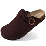 Evshine Men's Suede Clogs Fashion Leather Mules Cozy Footbed Slippers With Adjustable Buckle AntiSlip Cork Slippers Unisex Mules