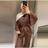 Tie Front Textured Women Set V-Neck Loose Set Wide Sleeve Drawstring Pants Casual Lounge Solid Color 2 Piece Outfits For Daily