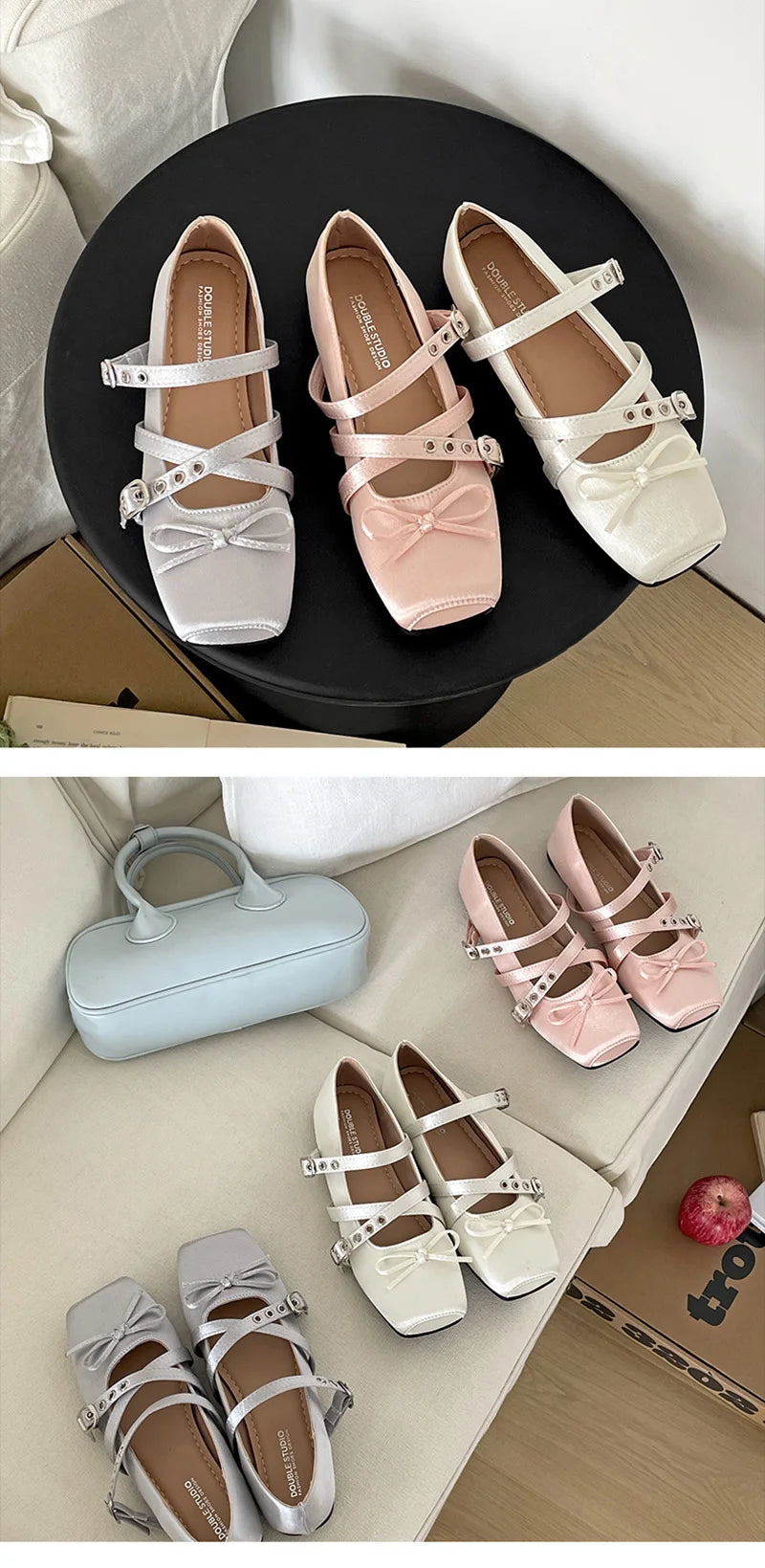 Butterfly Knot Ballet Flats – Elegant Square Toe Women's Flat Shoes