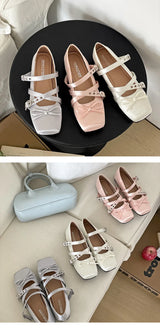 Butterfly Knot Ballet Flats – Elegant Square Toe Women's Flat Shoes
