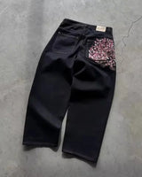 Hip-hop gold coin jeans Y2K retro low waist wide leg zipper pants y2k clothing men's fashion embroidered loose jeans