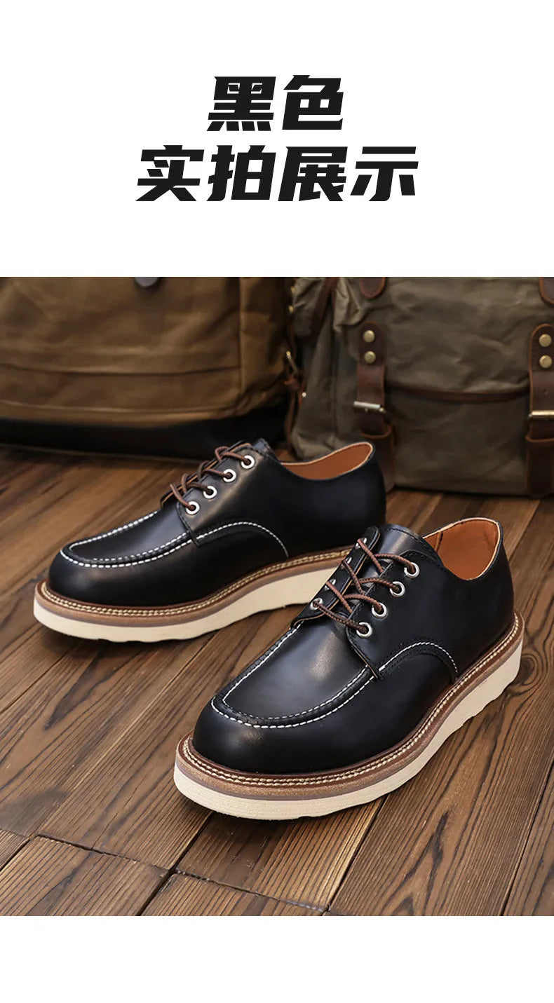 KOWM cow leather Hiking shoes Brown trekkin boots men  low cut workwear big toe shoes trendy casual ankle shoes walking sneakers