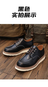 KOWM cow leather Hiking shoes Brown trekkin boots men  low cut workwear big toe shoes trendy casual ankle shoes walking sneakers