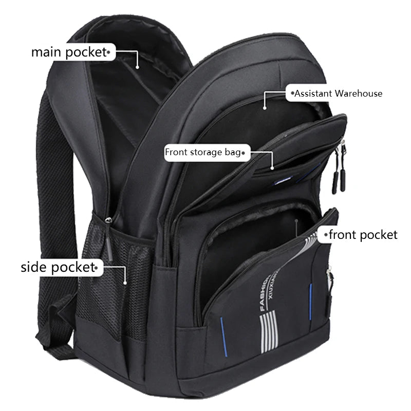 Fashion Minimalist Men’s Rucksack, Lightweight Nylon Backpack with Multiple Storage Slots for School & Weekend Trips