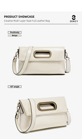 Zency Vintage Genuine Leather Handbag for Women Large Capacity Brown Crossbody Designer Shoulder Bag 2026 Summer Beige Sac Bolsa