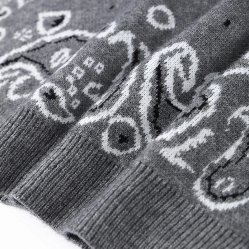 Vintage-Style Printed Knit Cardigan