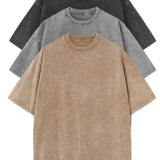 3pcs Men's 100% Cotton Loose-Fit T-Shirts in Solid Colors Casual Short Sleeve Crew Neck Ideal for Summer Outdoor
