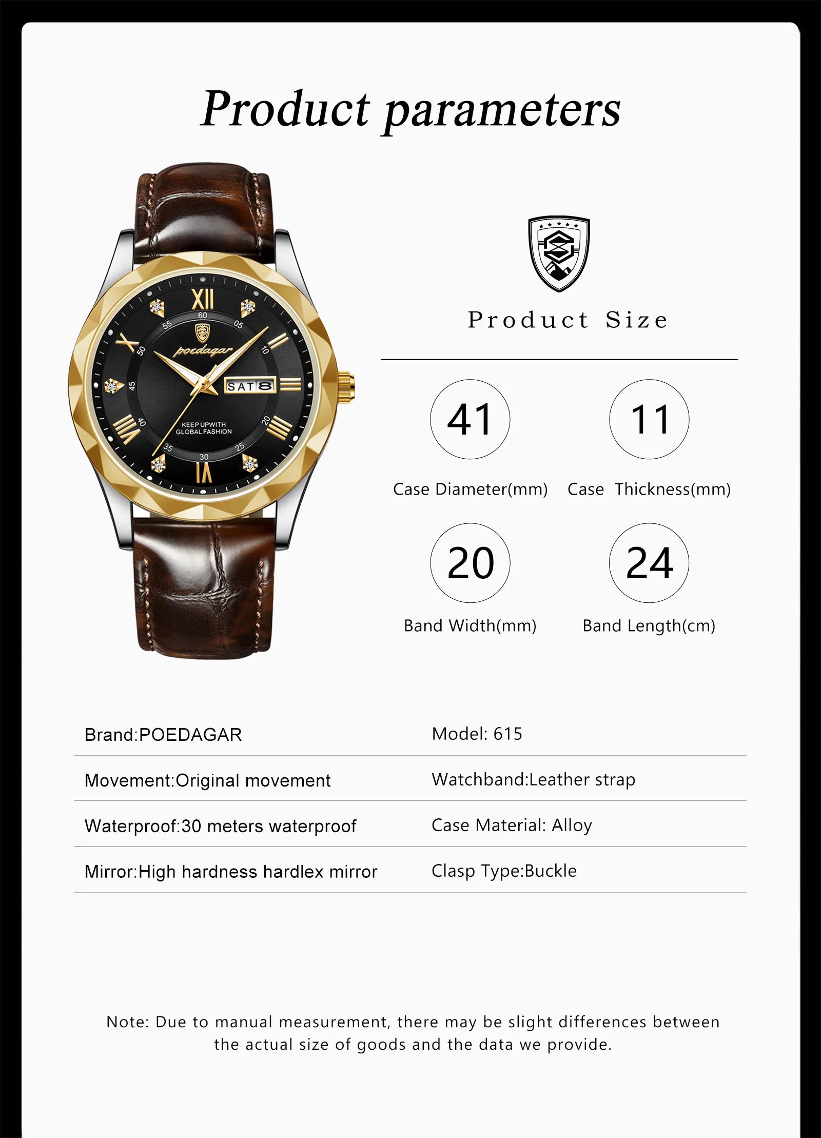 POEDAGAR 615 Men's Luxury Quartz Watch