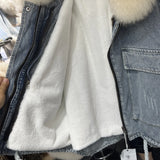 Women's Fox Fur Denim Winter Jacket – 2025 USA Streetwear Edition