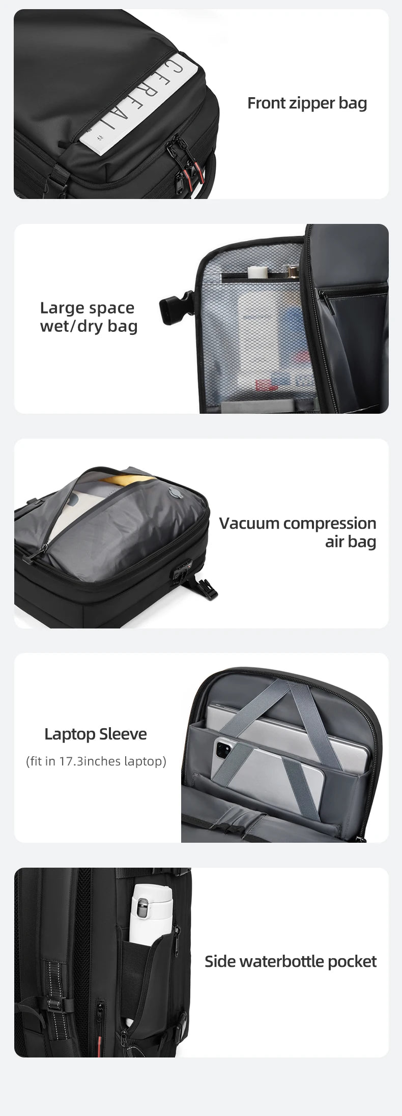Vacuum Compression Travel Backpack – 17" Laptop & Adventure Ready