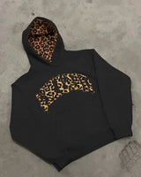 2025 European and American New Trendy High Street Leopard Print Loose Hooded Sweatshirt Casual Stacking Sweatpants