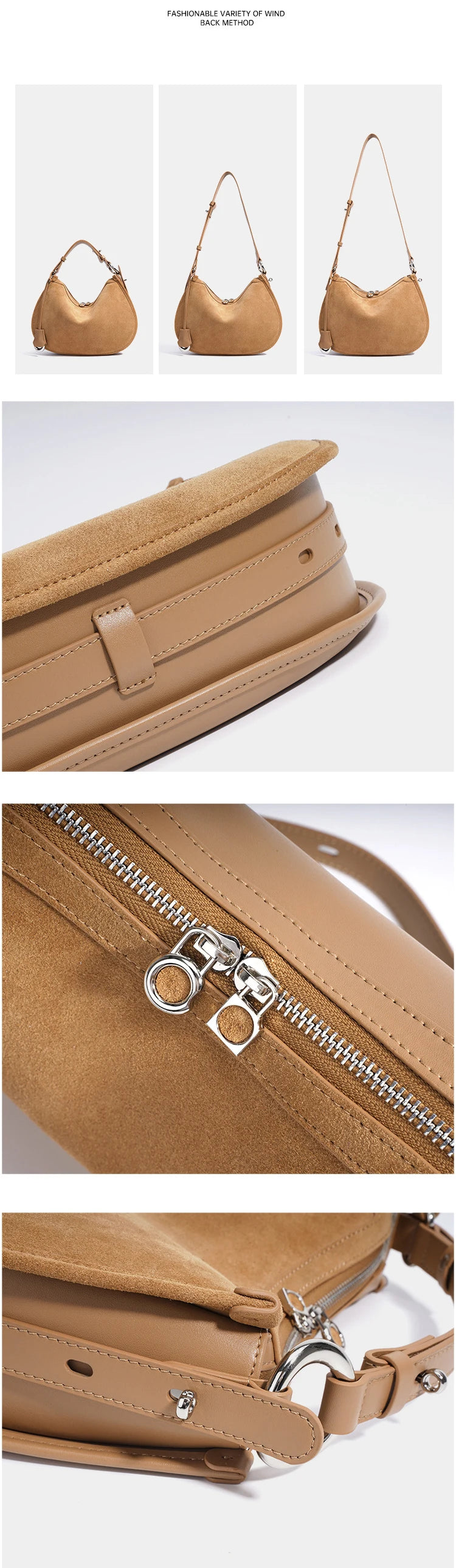 2025 Spring Summer Suede Hobo Bag Sophisticated Single Shoulder Tote Vintage Inspired Trendy Crossbody Pack Women's Handbag