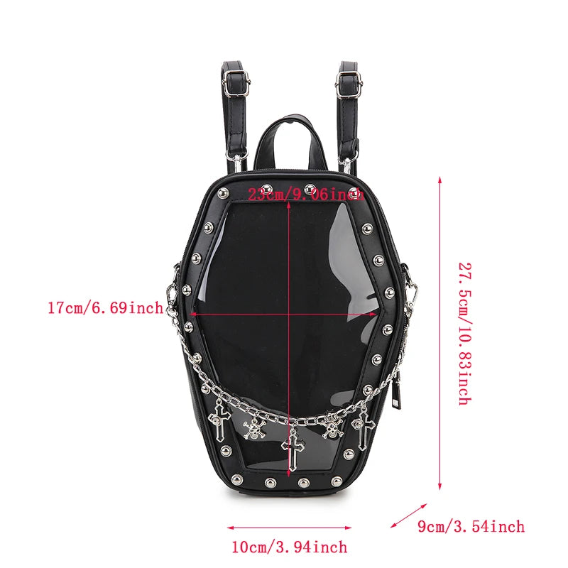 Gothic Punk Coffin Shape Ita Bag Women Clear Backpacks Dark Lolita Handbag and Shoulder Bag Girls Cosplay Designer 2 Insert