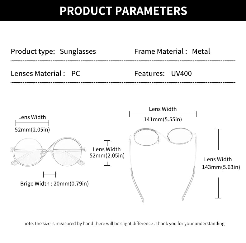 GCV Brand Hot Sale Avant-Garde Personality Women Female Gorgeous Sunglasses Round Frame Glasses Fashion Punk Style New Metal