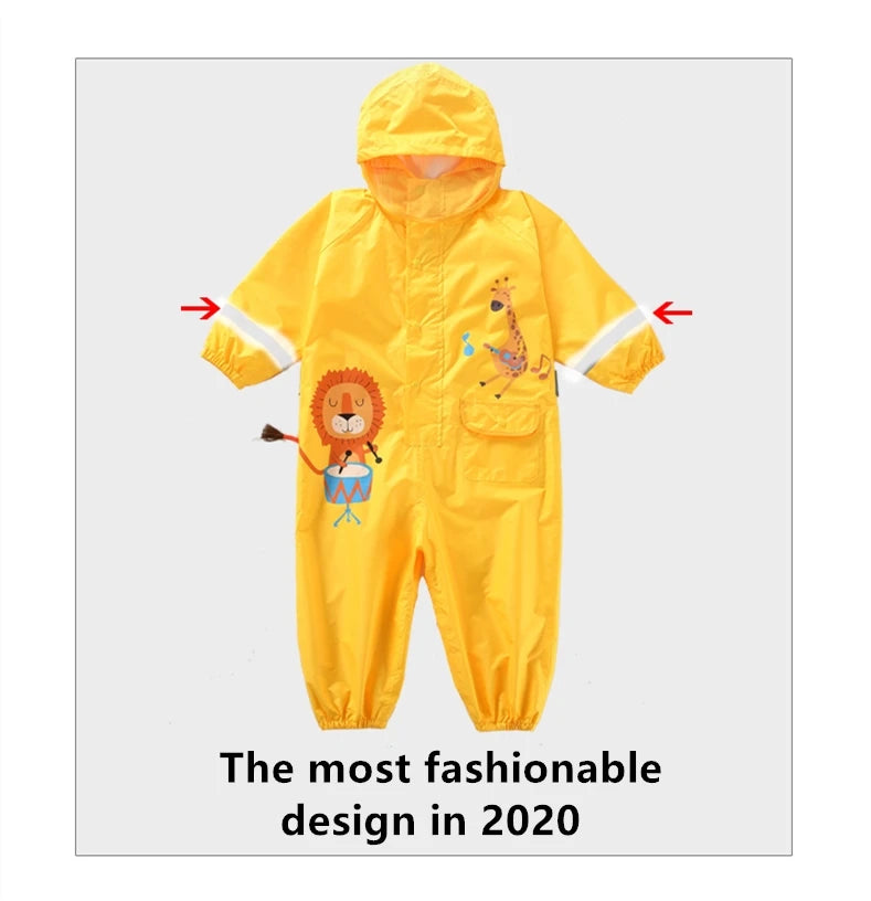 Kids Waterproof Dinosaur Raincoat – Hooded Jumpsuit