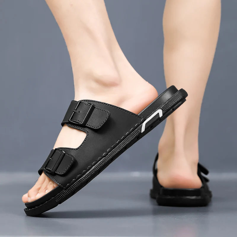 Shoes Men Sandals Slippers Sneaker Leather Men's Sneakers Summer Beach Shoes Sandals For Male Large Size Black Casual Sandals
