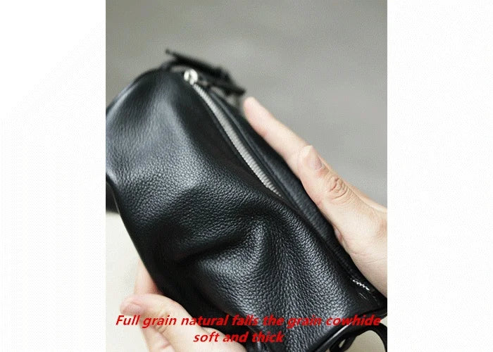 Full Grain Leather Soft Balck Small Size Crossbody Bags For Women Luxury Adjustable Shoulder Strap Underarm Bag Portable Handbag