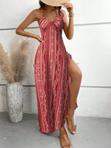 Boho Ethnic Frill Trim Maxi Dress