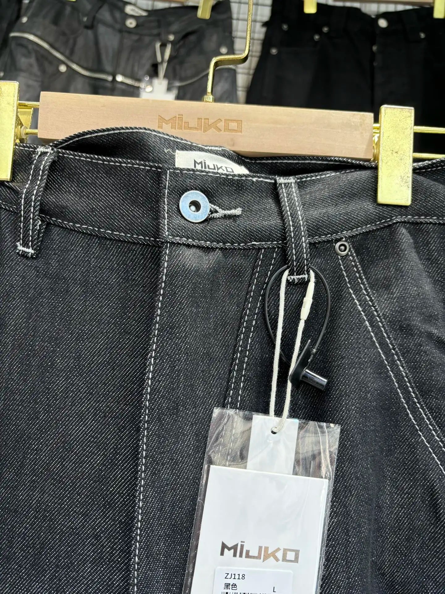 MIJKO Black Original Cow Jeans Wood Trousers Bright Line Design Comfortable Fit Workwear Casual Pants ZJ118