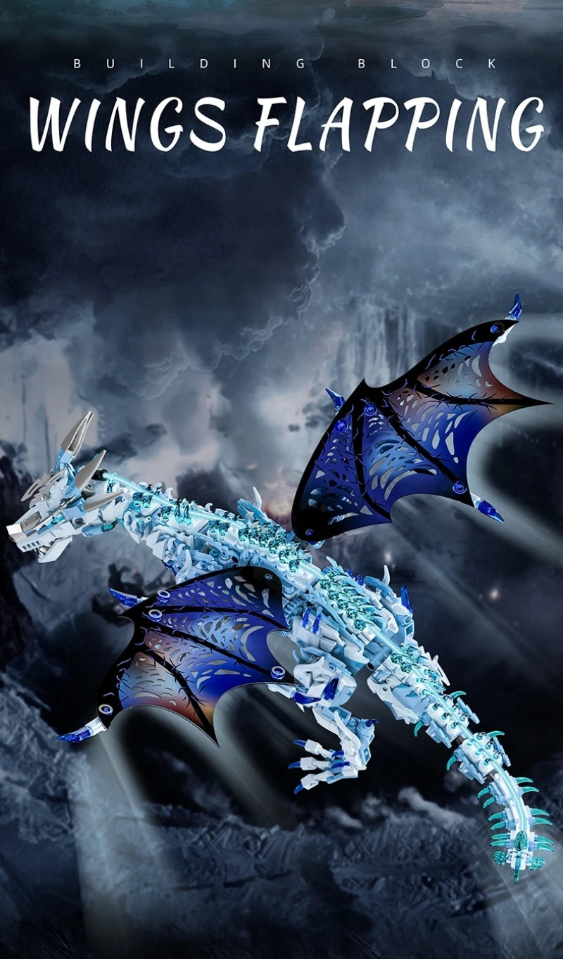 FUNXINEE 1676Pcs Premium Ice Dragon Bricks Advanced Building Challenge Light Glowing Eyes Moving Joints MOC Collectible Gift