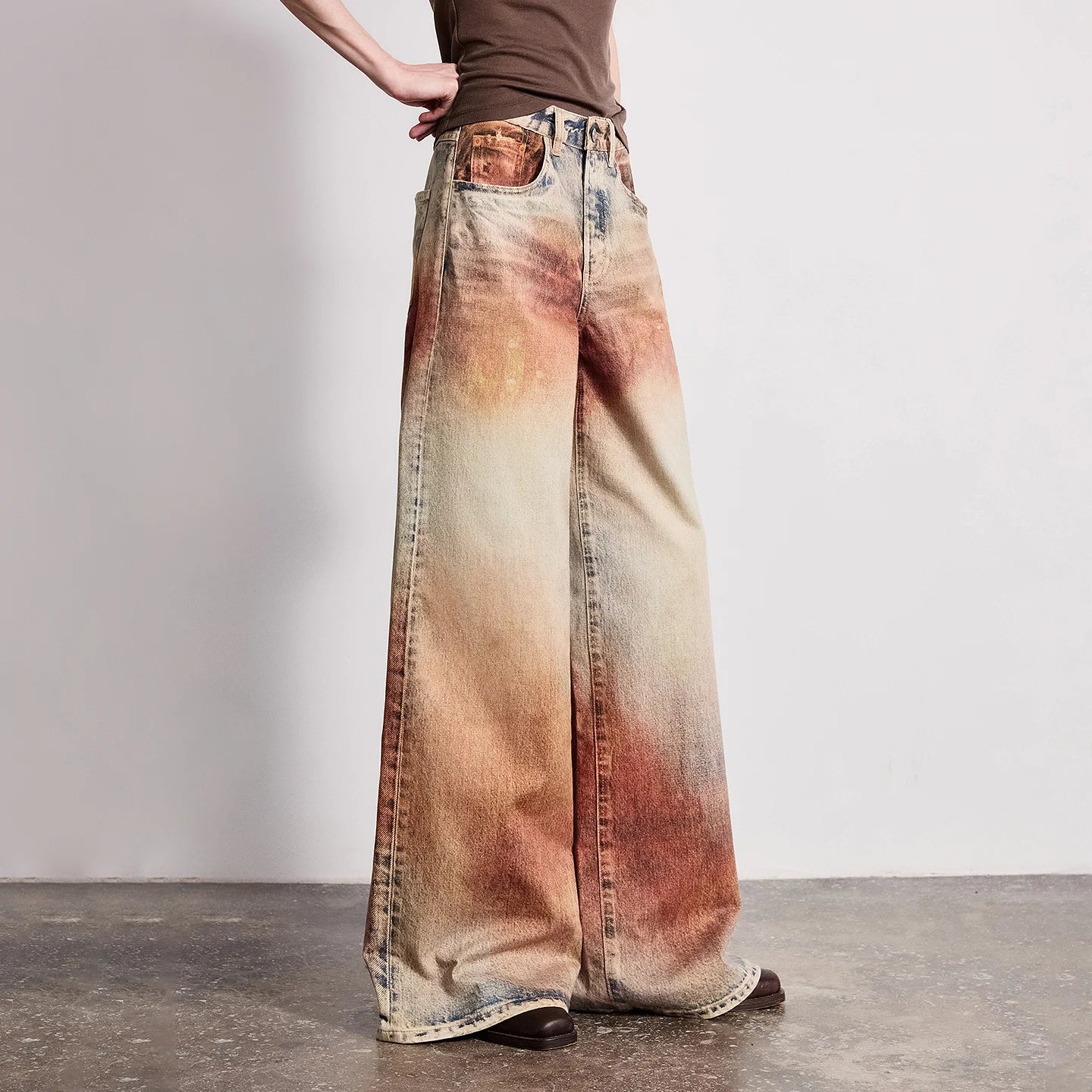 TOYOUTH Women Jeans 2026 Spring New Wilderness Wasteland Style Mid Low Waist Loose Printed Wide Leg Pants