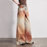 TOYOUTH Women Jeans 2026 Spring New Wilderness Wasteland Style Mid Low Waist Loose Printed Wide Leg Pants