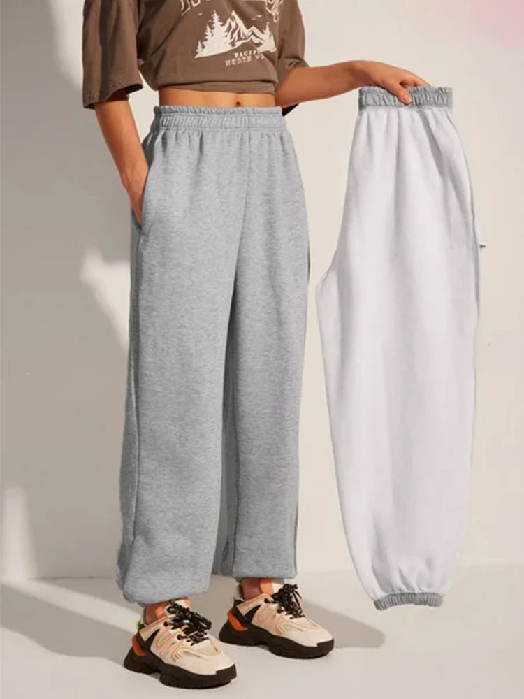 Women's High Waist Fleece Sweatpants with Elastic Waistband