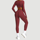 2-Piece Women's High-Waist Yoga Set – Seamless Long Sleeve Workout Suit