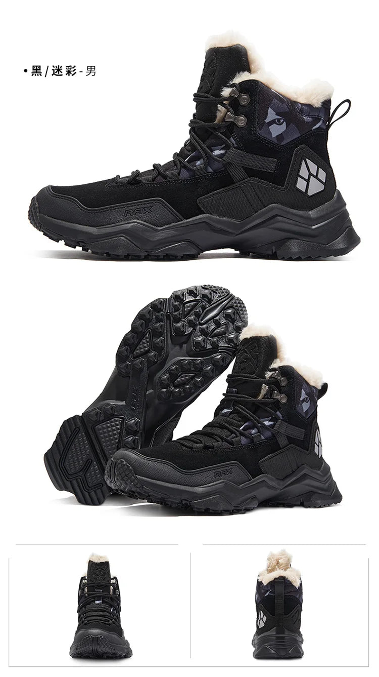 RAX Waterproof Hiking Shoes Men Winter Outdoor Sneakers for Men Snow Boots Plush Mountain Snowboots Outdoor Tourism Jogging Shoe