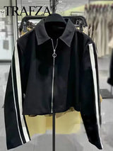 2024 New Women Casual Black Trousers Suits Sports Short Jacket + Female Vinatge Black White Patchwork Baggy Pants Street
