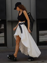 Women's Cotton Ruched Midi Skirt – Elegant A-Line