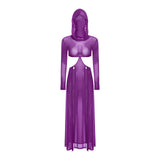 Women’s Hooded Mask Sheer Maxi Dress