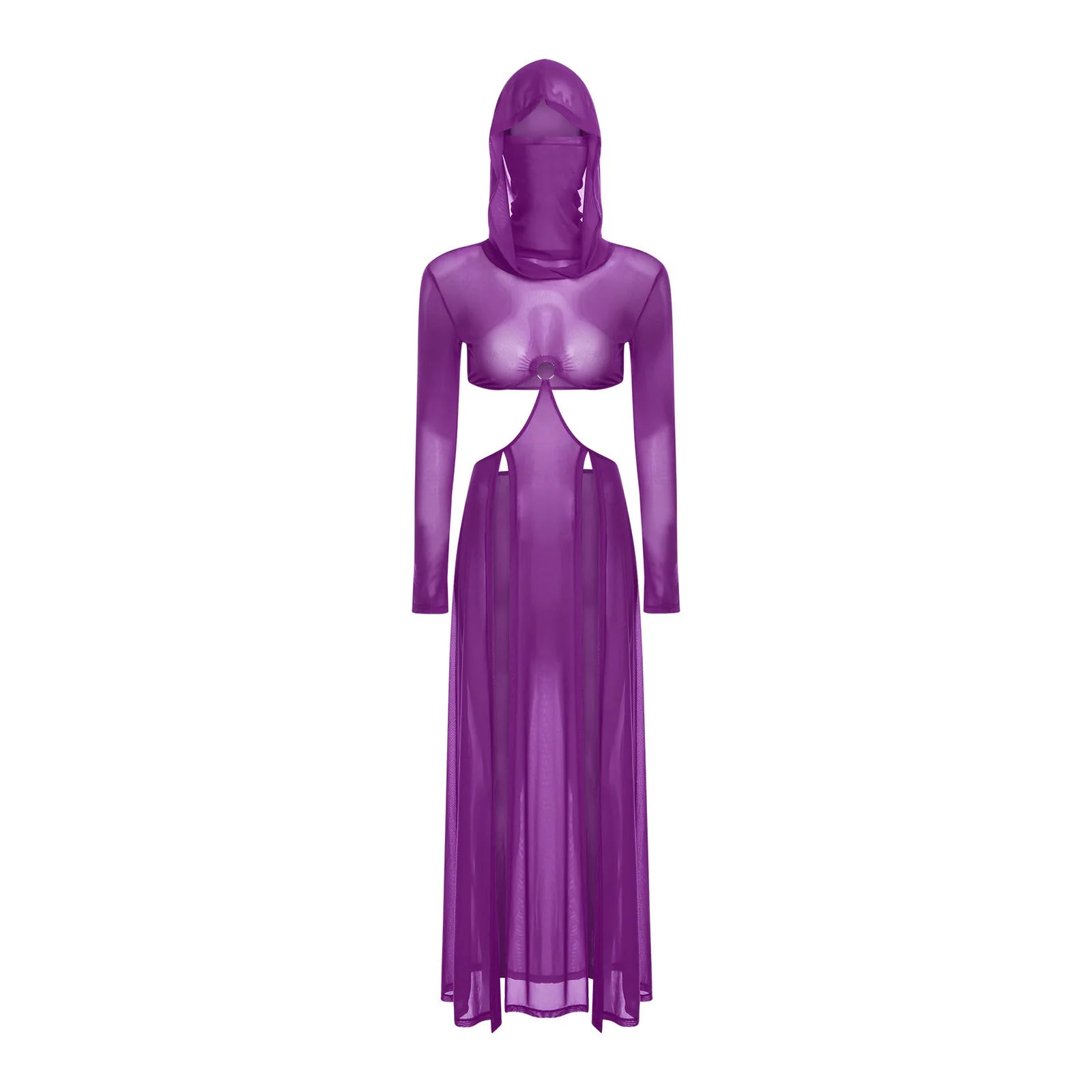 Women’s Hooded Mask Sheer Maxi Dress
