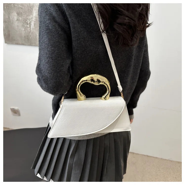 New Minimalist Design Shoulder Bag for Women Light Luxury Large Capacity Casual Metal Hand-held Crossbody Bags Female Handbag