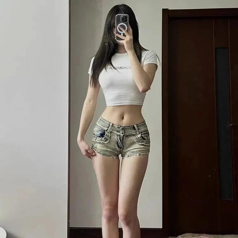 Women’s Y2K Low-Rise Skinny Denim Shorts