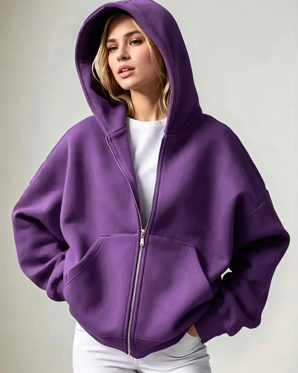 Women’s Relaxed Fleece Zip-Up Hoodie with Pockets