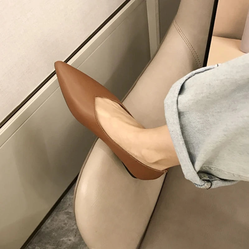 Genuine Leather Pointed-Toe Flats for Women