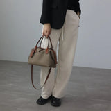 Women's Nylon With Genuine Leather Zipper Tote Lightweight Soft Travling Bags Versatile Style Handbag Different Colors And Size