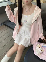 Women's Cat & Floral Print Zip-Up Hoodie