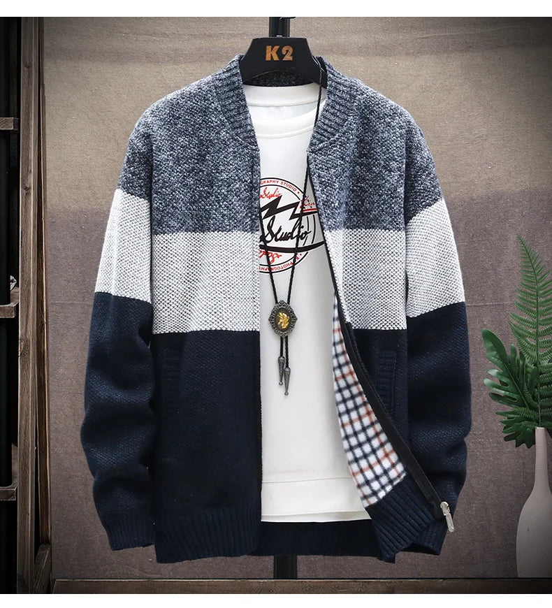 Men’s Autumn/Winter Fleece-Lined Zipper Cardigan