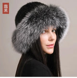 Genuine Knitted Mink Fur Hat with Fox Fur Brim