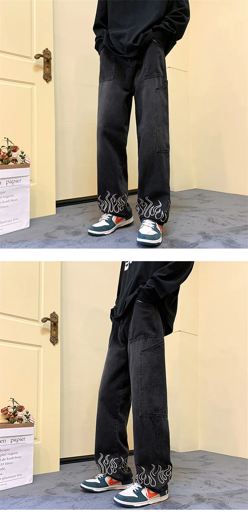 Y2K Flame Print Baggy Jeans