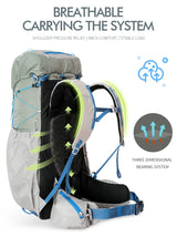 55L Internal Frame Waterproof Hiking Camping Backpack with Rain Cover, Large Lightweight Travel Daypack Rucksack for Climbing