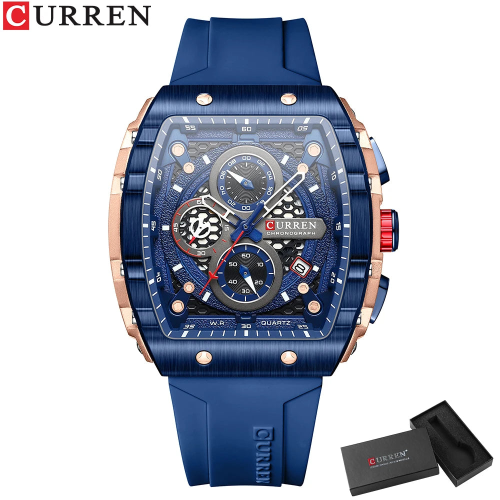 Men’s Sport Quartz Watch – Yellow Silicone Strap, Luminous Auto Date Square Dial