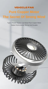 360° Dual Head Car Seat Fan with LED & 3-Speed Control