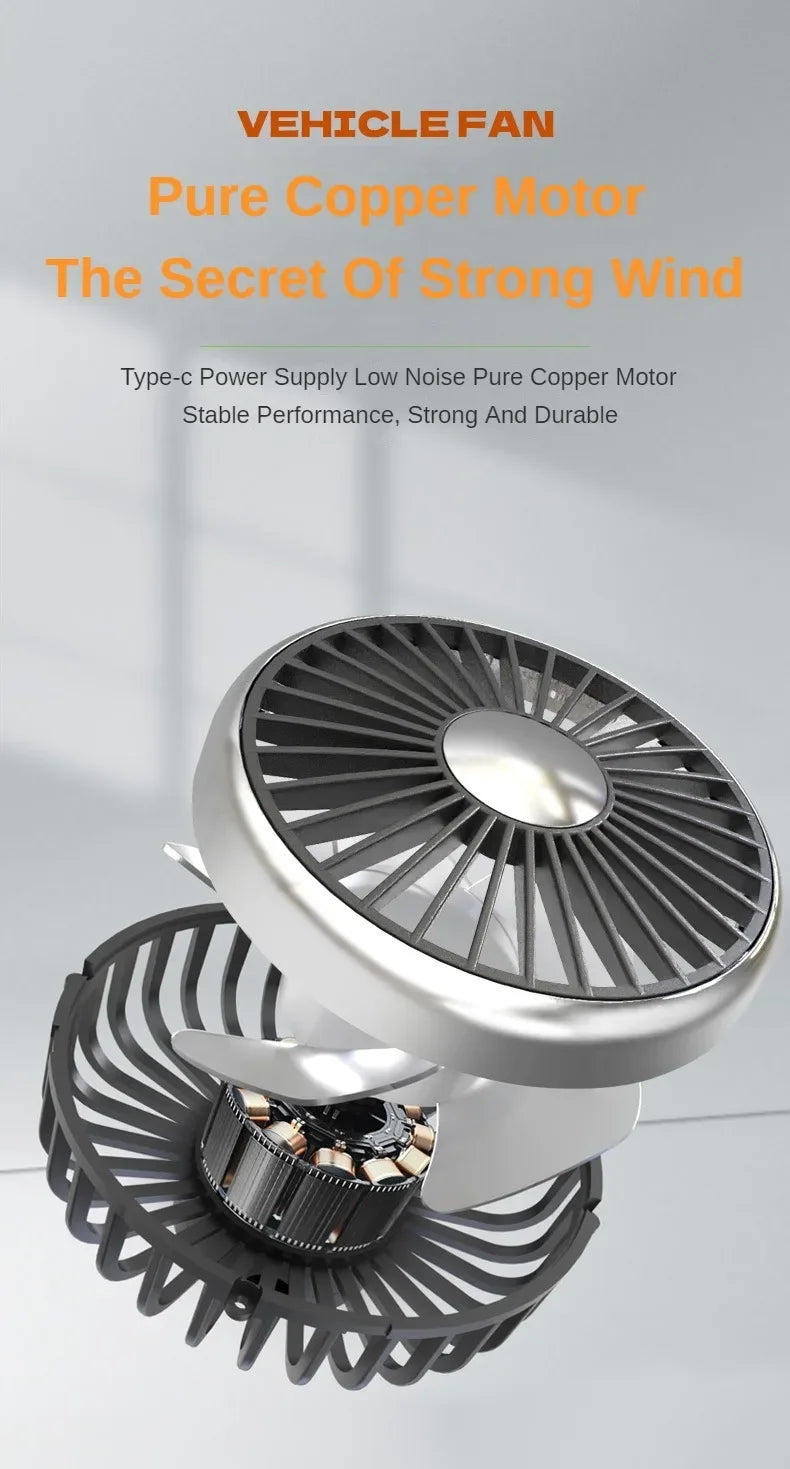 360° Dual Head Car Seat Fan with LED & 3-Speed Control