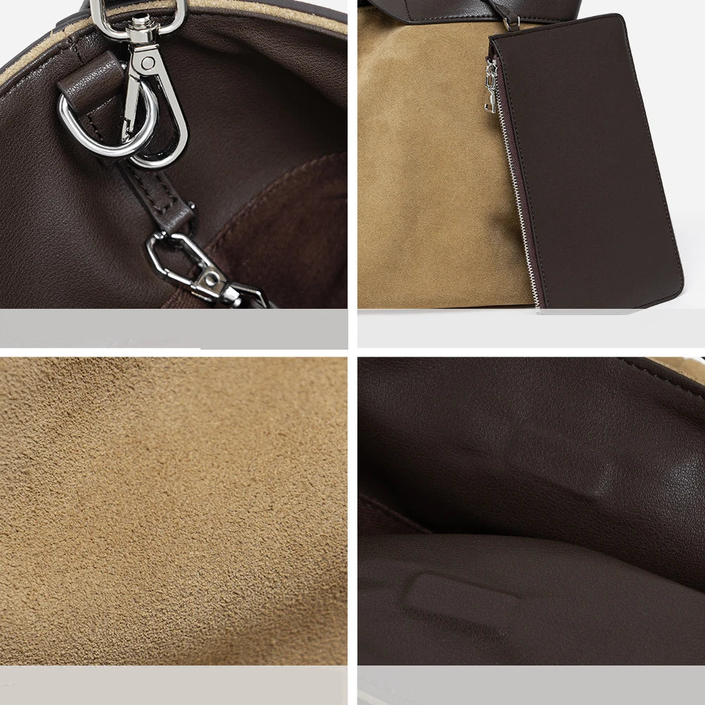 2025 Fall Winter New Suede Leather Tote Bag Unique Vintage Large Capacity Shoulder Crossbody Handheld Bag Durable Women Handbag