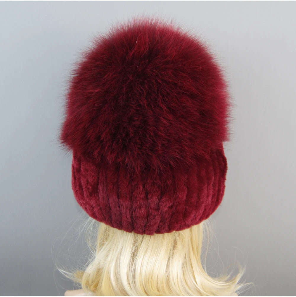 Women's Luxury Rex Rabbit & Fox Fur Beanie Hat