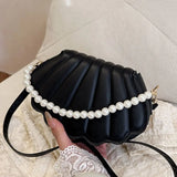 Durable Cute Shell Shoulder Bag Minimalist with Pearls Design Crossbody Bag PU Leather Pearl Decorated Handbag for Women Girls